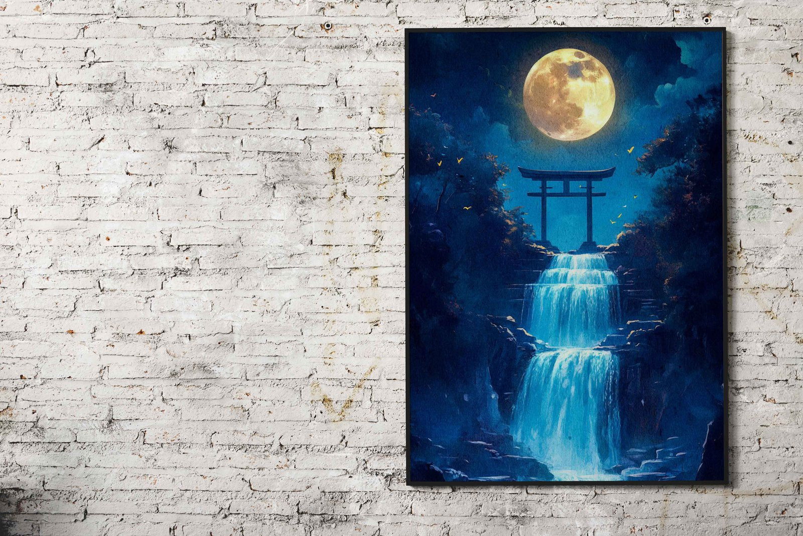 Moonlit Waterfall Gate Asian Style Poster | Wall Art for Home & Office | High-Quality Print - High-Quality Visual Display