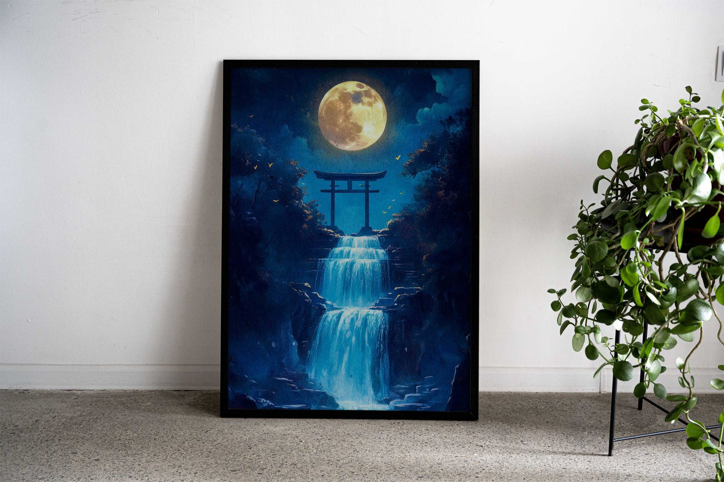 Moonlit Waterfall Gate Asian Style Poster | Wall Art for Home & Office | High-Quality Print - High-Quality Visual Display