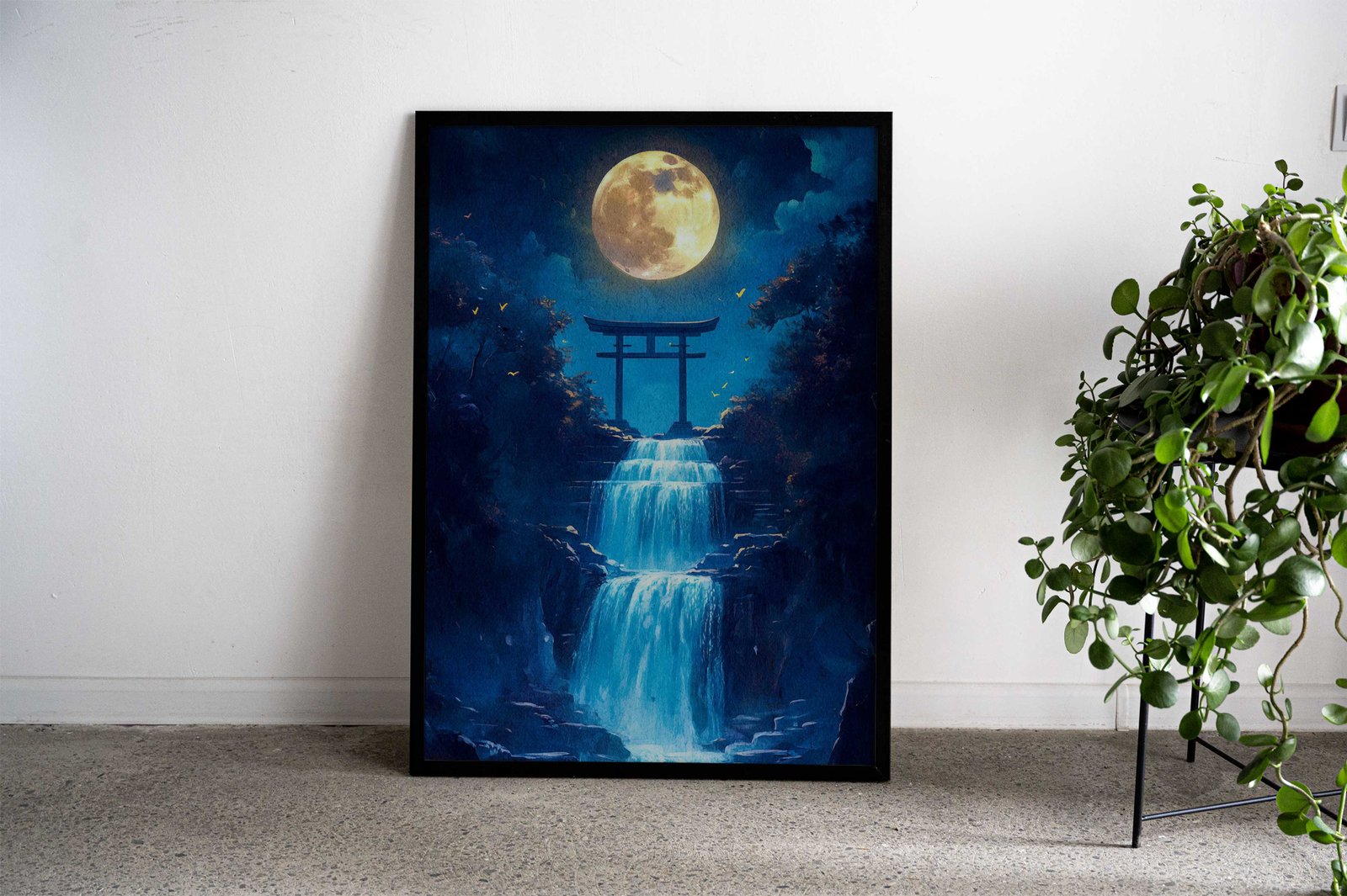Moonlit Waterfall Gate Asian Style Poster | Wall Art for Home & Office | High-Quality Print - High-Quality Visual Display