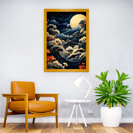 Moonlit Waves Serenity Asian Style Poster | Wall Art for Home & Office | High-Quality Print - High-Quality Visual Display