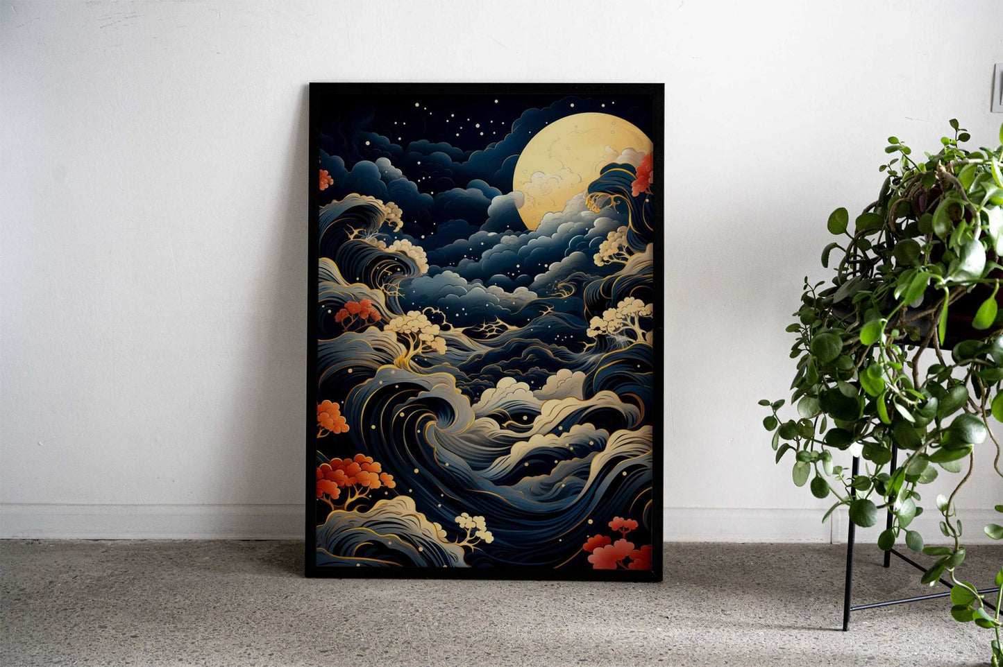 Moonlit Waves Serenity Asian Style Poster | Wall Art for Home & Office | High-Quality Print - High-Quality Visual Display