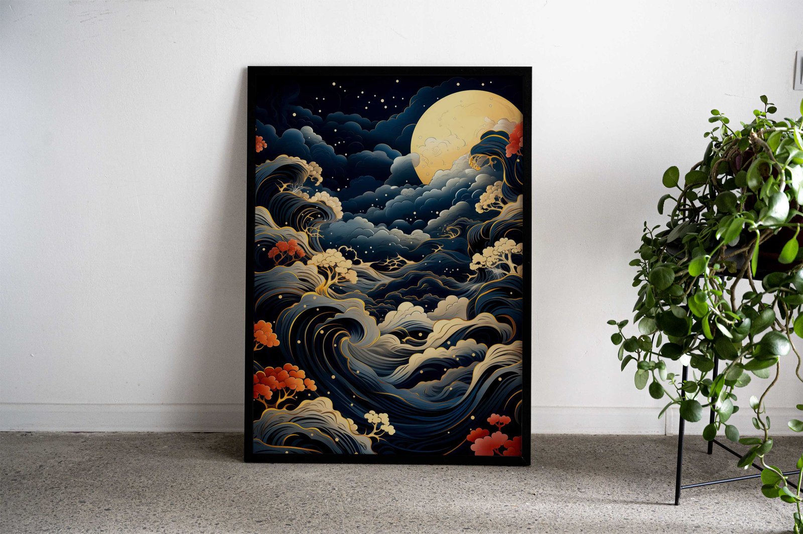 Moonlit Waves Serenity Asian Style Poster | Wall Art for Home & Office | High-Quality Print - High-Quality Visual Display