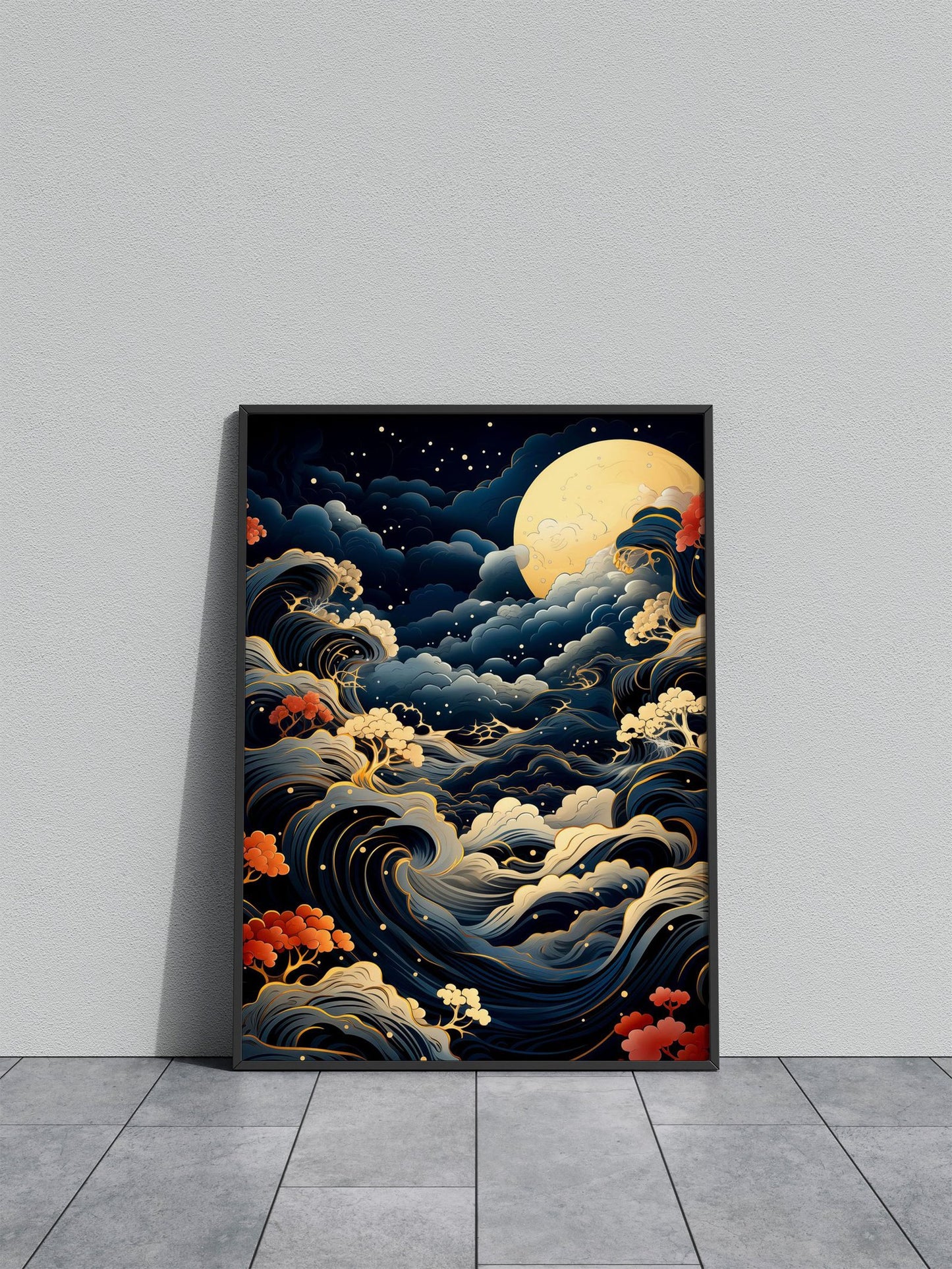 Moonlit Waves Serenity Asian Style Poster | Wall Art for Home & Office | High-Quality Print - High-Quality Visual Display