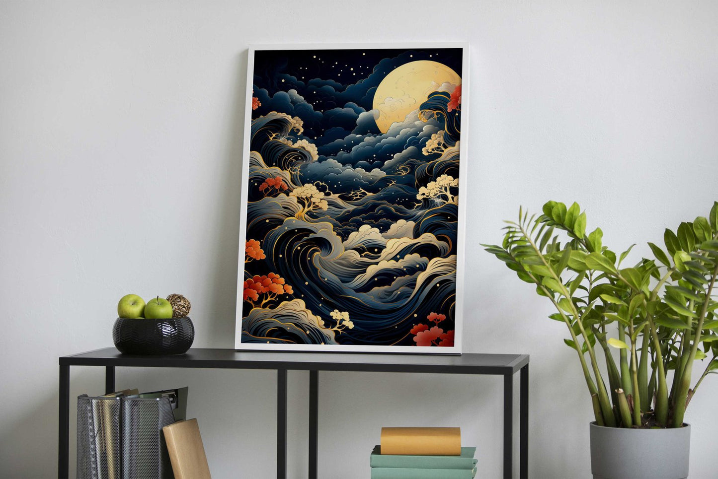 Moonlit Waves Serenity Asian Style Poster | Wall Art for Home & Office | High-Quality Print - High-Quality Visual Display