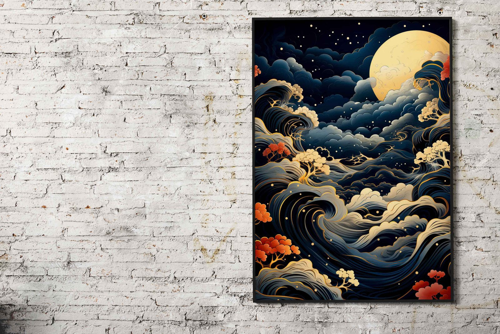 Moonlit Waves Serenity Asian Style Poster | Wall Art for Home & Office | High-Quality Print - High-Quality Visual Display