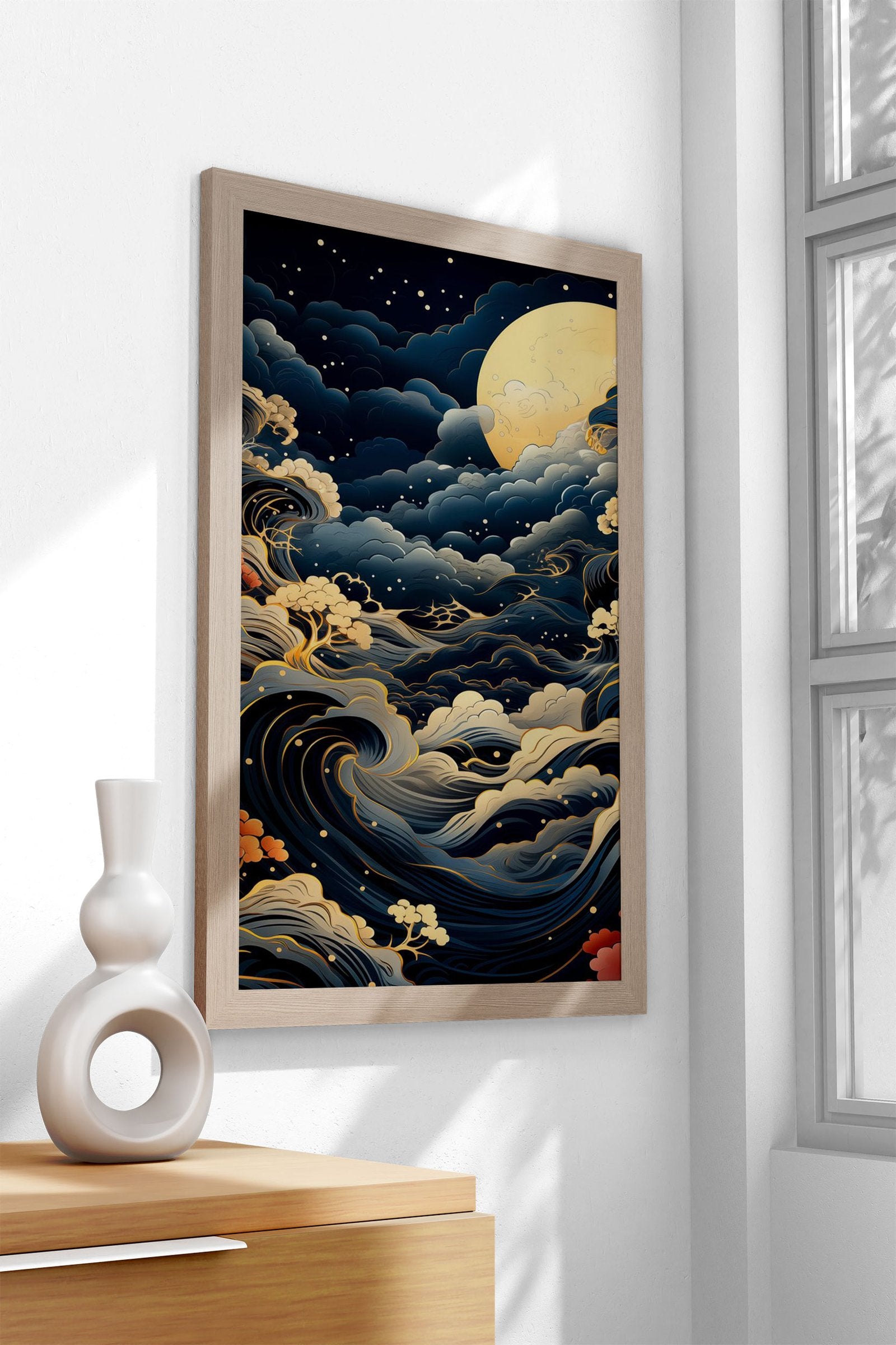 Moonlit Waves Serenity Asian Style Poster | Wall Art for Home & Office | High-Quality Print - High-Quality Visual Display