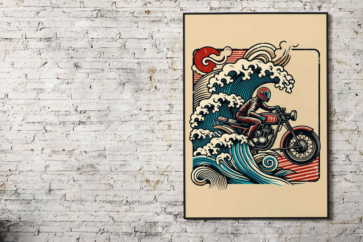 Motorcycle Wave Rider Ukiyo-e Asian Style Poster | Wall Art for Home & Office | High-Quality Print - High-Quality Visual Display