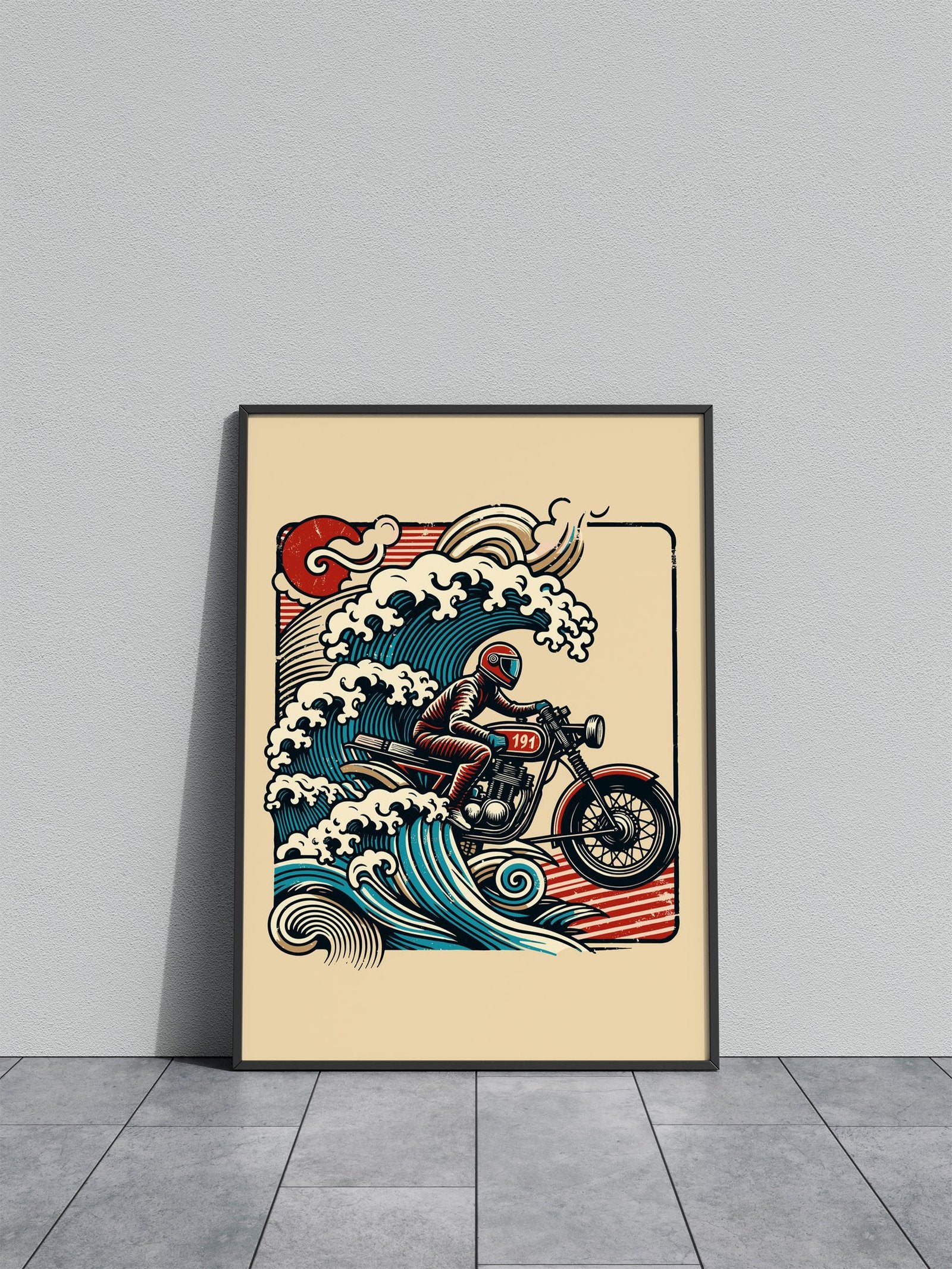 Motorcycle Wave Rider Ukiyo-e Asian Style Poster | Wall Art for Home & Office | High-Quality Print - High-Quality Visual Display