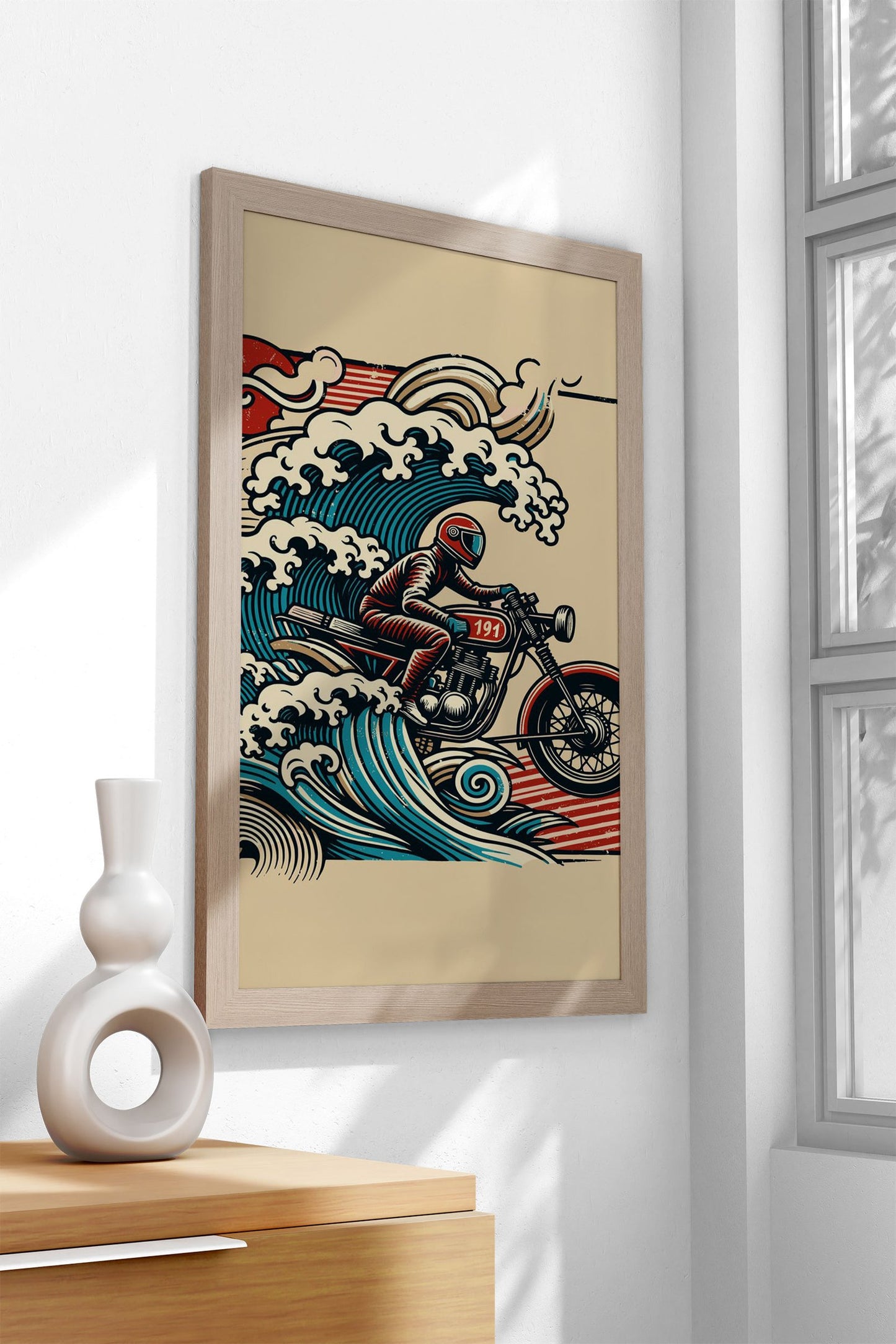 Motorcycle Wave Rider Ukiyo-e Asian Style Poster | Wall Art for Home & Office | High-Quality Print - High-Quality Visual Display