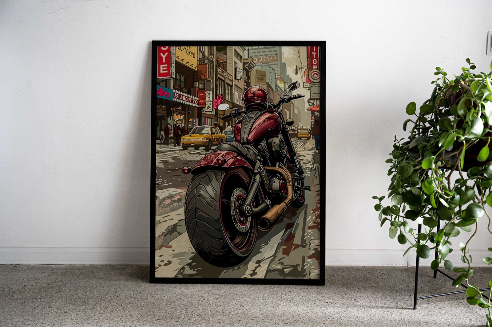 Motorcycle in Cityscape Asian Style Poster | Wall Art for Home & Office | High-Quality Print - High-Quality Visual Display