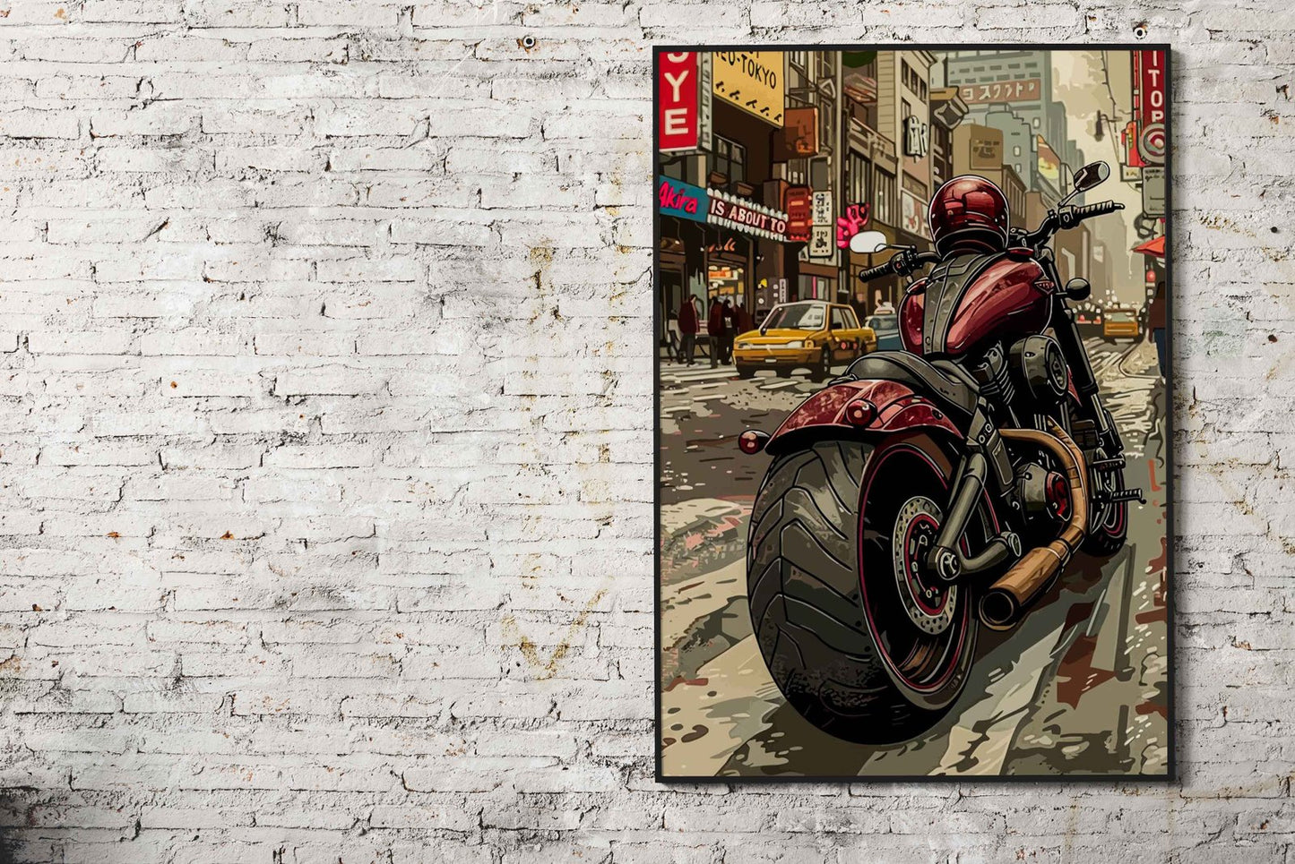 Motorcycle in Cityscape Asian Style Poster | Wall Art for Home & Office | High-Quality Print - High-Quality Visual Display
