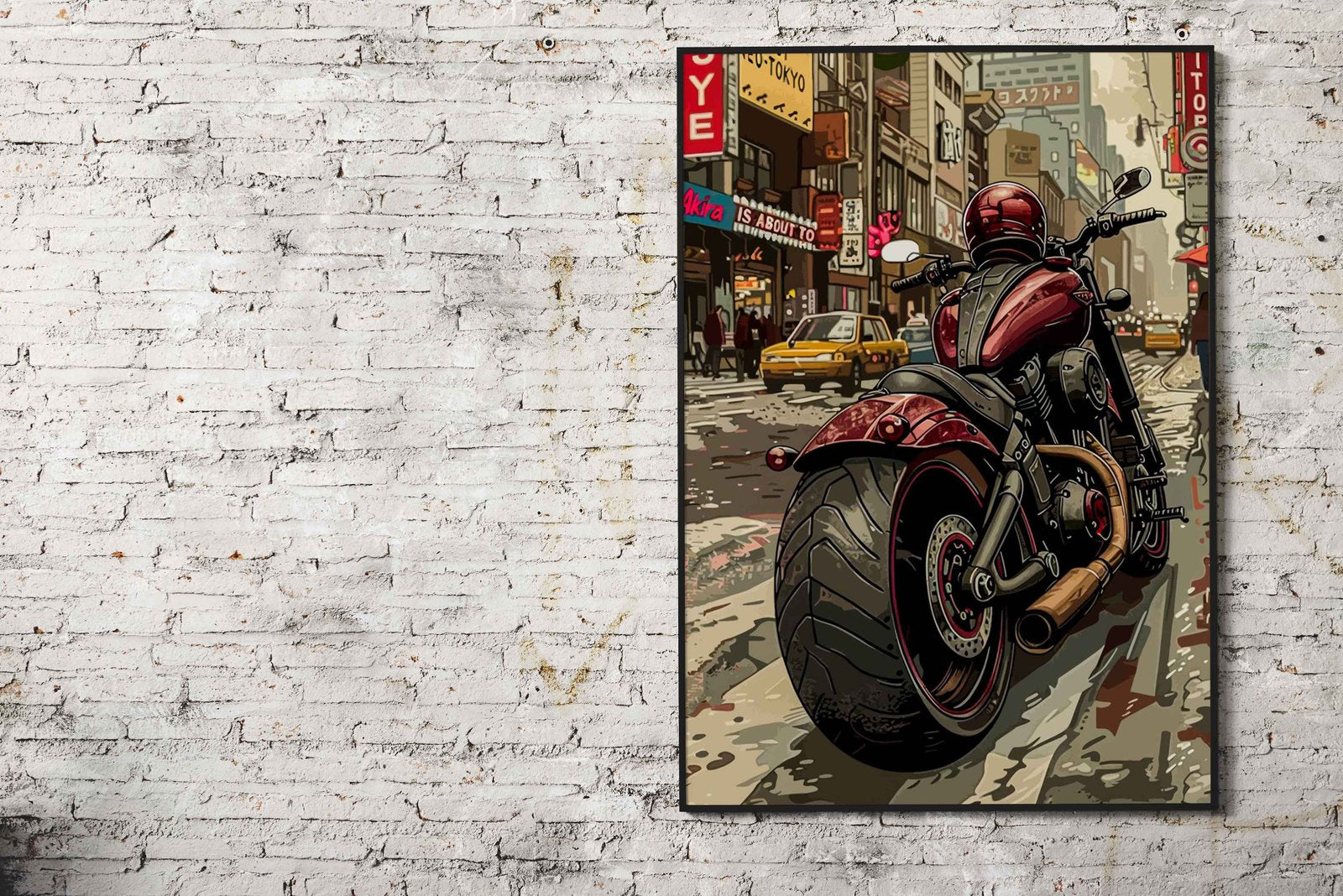 Motorcycle in Cityscape Asian Style Poster | Wall Art for Home & Office | High-Quality Print - High-Quality Visual Display