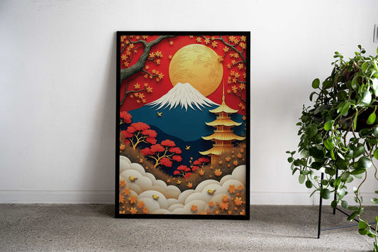 Mount Fuji Abstract Asian Style Poster | Wall Art for Home & Office | High-Quality Print - High-Quality Visual Display