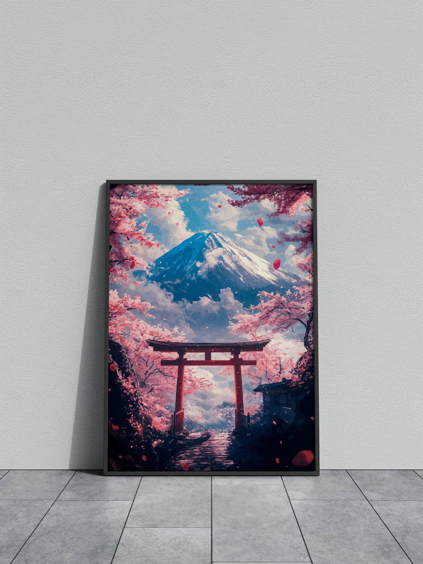 Mount Fuji Cherry Blossom Gate Asian Style Poster | Wall Art for Home & Office | High-Quality Print - High-Quality Visual Display
