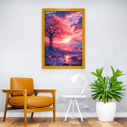 Mount Fuji Cherry Blossom Sunset Asian Style Poster | Wall Art for Home & Office | High-Quality Print - High-Quality Visual Display