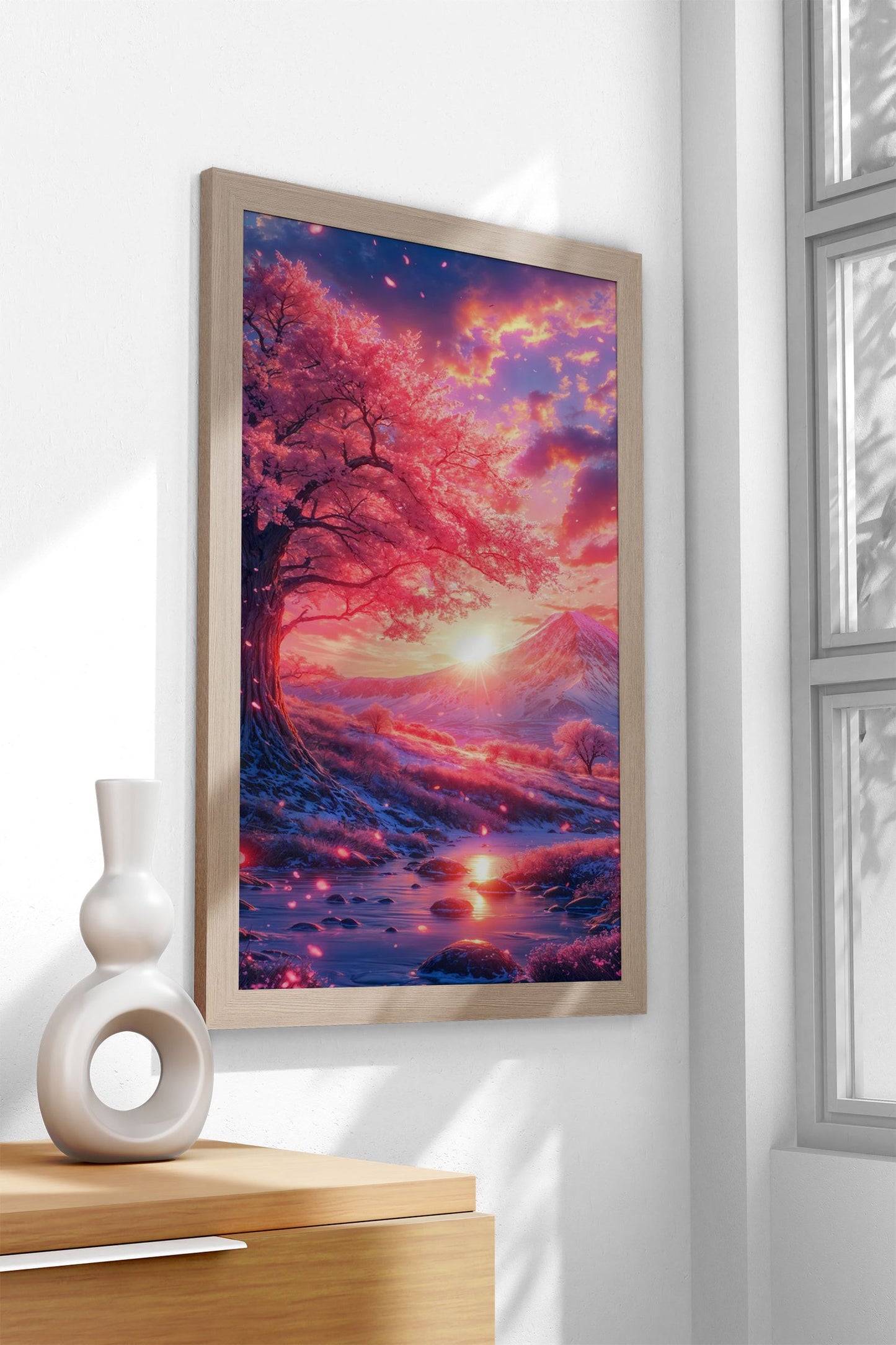 Mount Fuji Cherry Blossom Sunset Asian Style Poster | Wall Art for Home & Office | High-Quality Print - High-Quality Visual Display