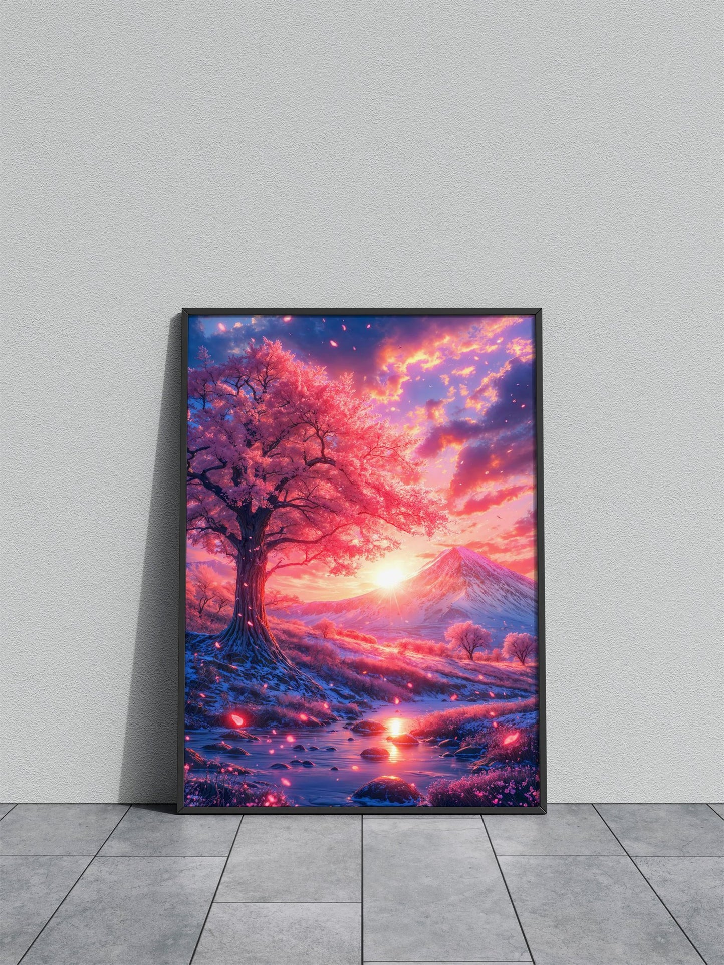 Mount Fuji Cherry Blossom Sunset Asian Style Poster | Wall Art for Home & Office | High-Quality Print - High-Quality Visual Display
