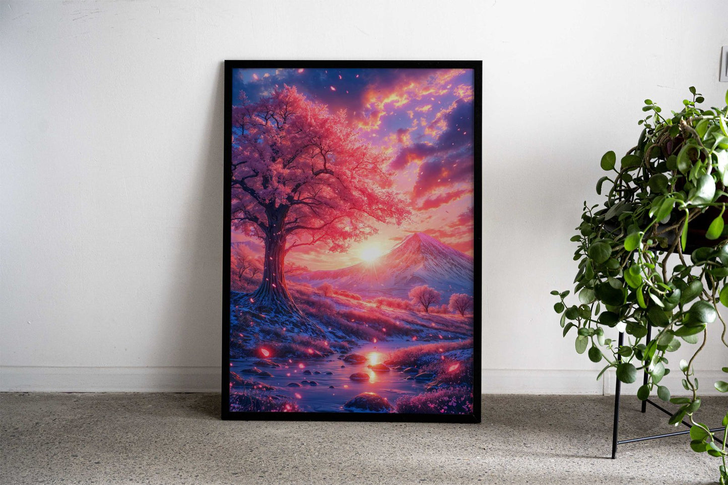 Mount Fuji Cherry Blossom Sunset Asian Style Poster | Wall Art for Home & Office | High-Quality Print - High-Quality Visual Display