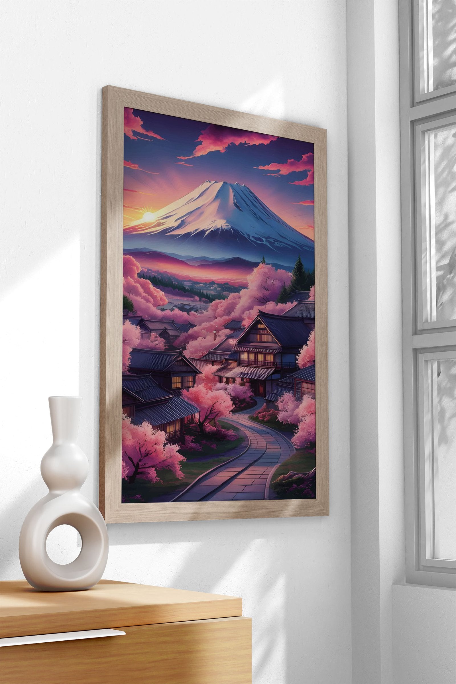Mount Fuji Cherry Blossom Asian Style Poster | Wall Art for Home & Office | High-Quality Print - High-Quality Visual Display