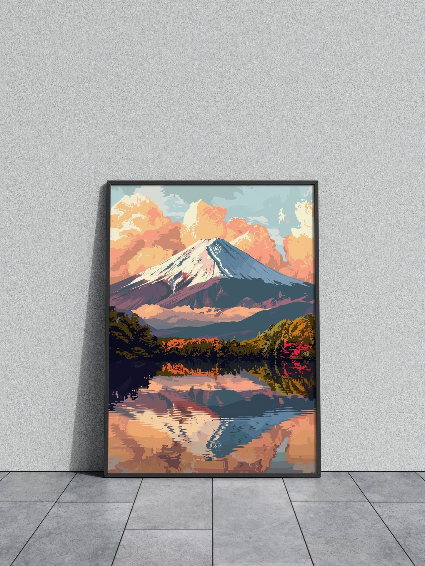 Mount Fuji Illustration Asian Style Poster | Wall Art for Home & Office | High-Quality Print - High-Quality Visual Display