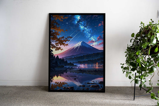 Mount Fuji Midnight Blue Asian Style Poster | Wall Art for Home & Office | High-Quality Print - High-Quality Visual Display