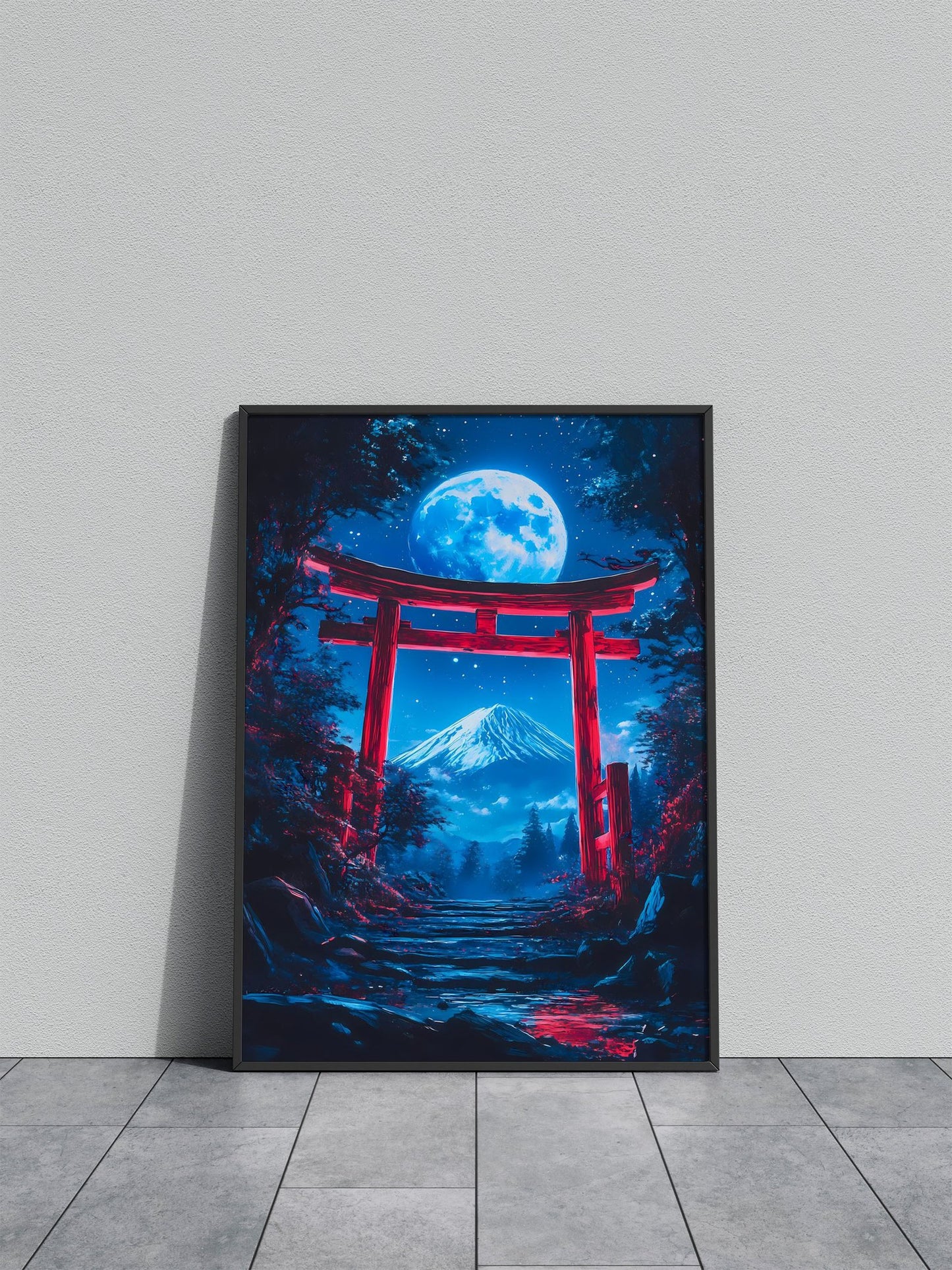 Mount Fuji Night Scene Torii Gate Asian Style Poster | Wall Art for Home & Office | High-Quality Print - High-Quality Visual Display