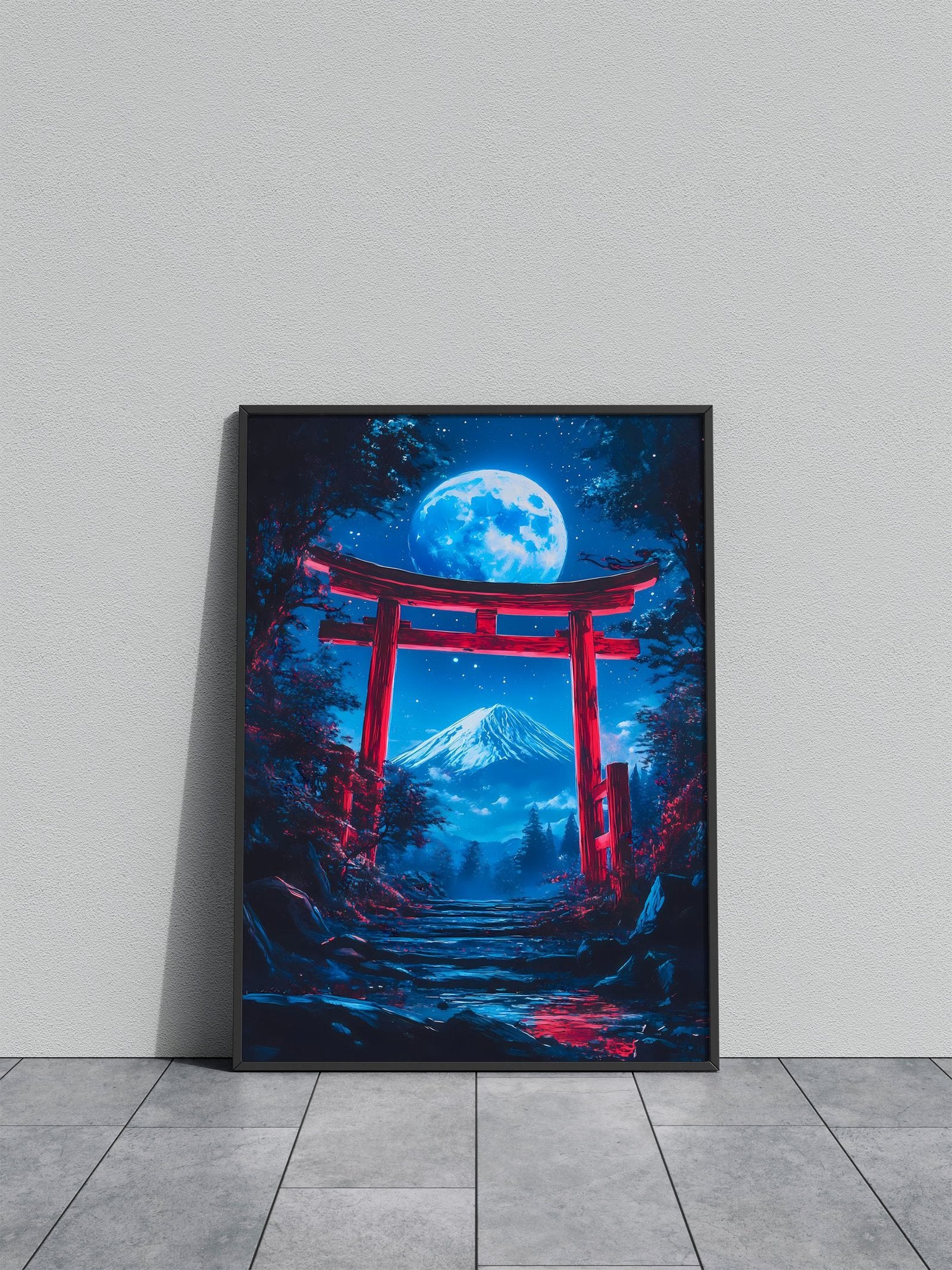 Mount Fuji Night Scene Torii Gate Asian Style Poster | Wall Art for Home & Office | High-Quality Print - High-Quality Visual Display