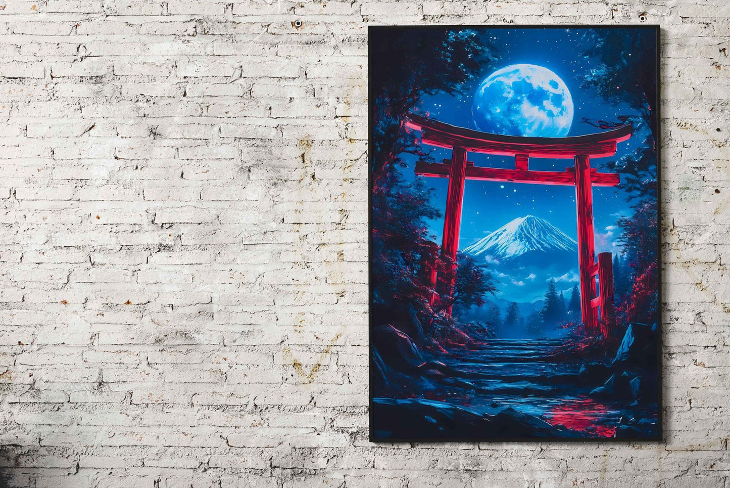 Mount Fuji Night Scene Torii Gate Asian Style Poster | Wall Art for Home & Office | High-Quality Print - High-Quality Visual Display