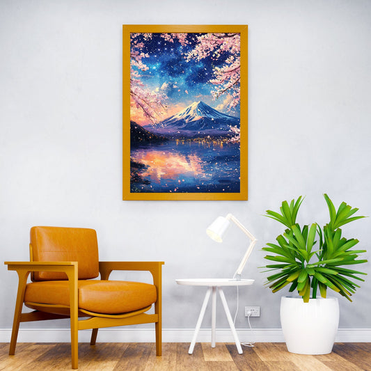 Mount Fuji Sakura Night Asian Style Poster | Wall Art for Home & Office | High-Quality Print - High-Quality Visual Display