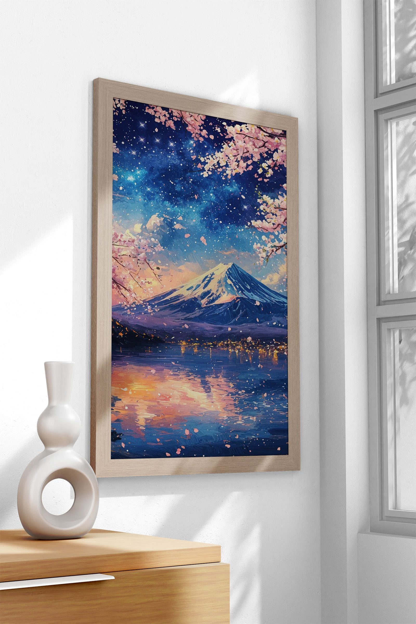 Mount Fuji Sakura Night Asian Style Poster | Wall Art for Home & Office | High-Quality Print - High-Quality Visual Display