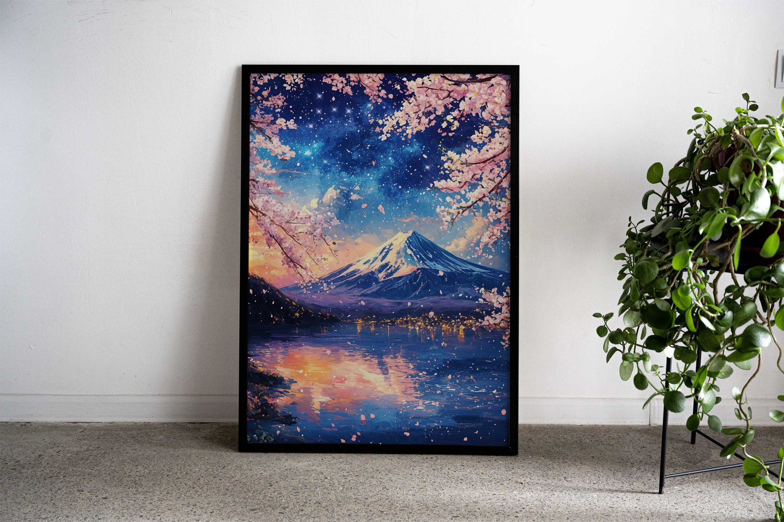 Mount Fuji Sakura Night Asian Style Poster | Wall Art for Home & Office | High-Quality Print - High-Quality Visual Display