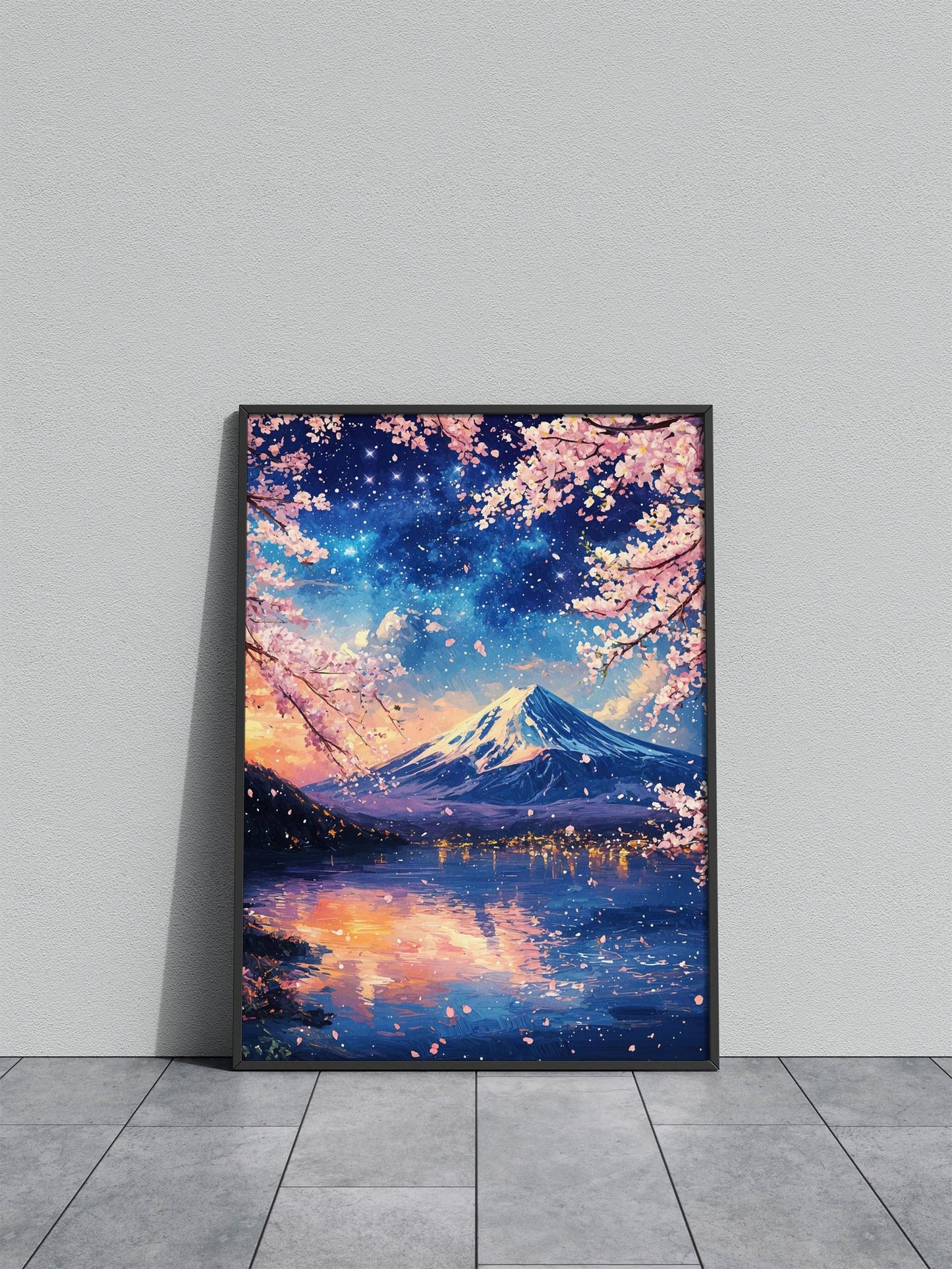 Mount Fuji Sakura Night Asian Style Poster | Wall Art for Home & Office | High-Quality Print - High-Quality Visual Display