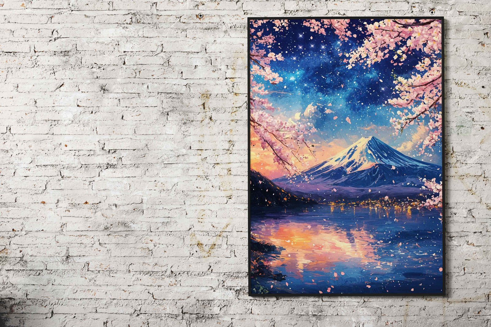 Mount Fuji Sakura Night Asian Style Poster | Wall Art for Home & Office | High-Quality Print - High-Quality Visual Display