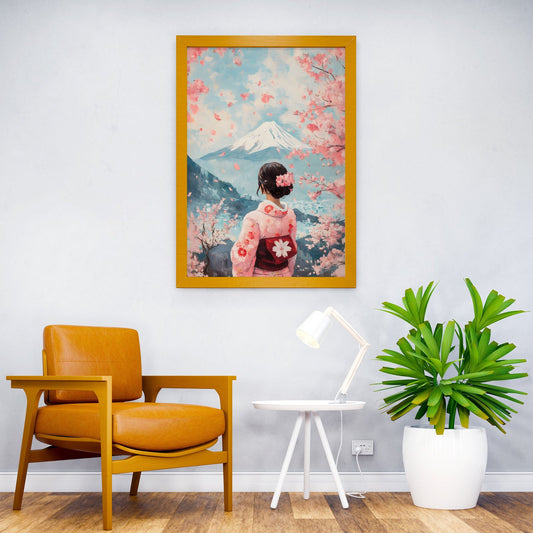 Mount Fuji Sakura Painting Asian Style Poster | Wall Art for Home & Office | High-Quality Print - High-Quality Visual Display