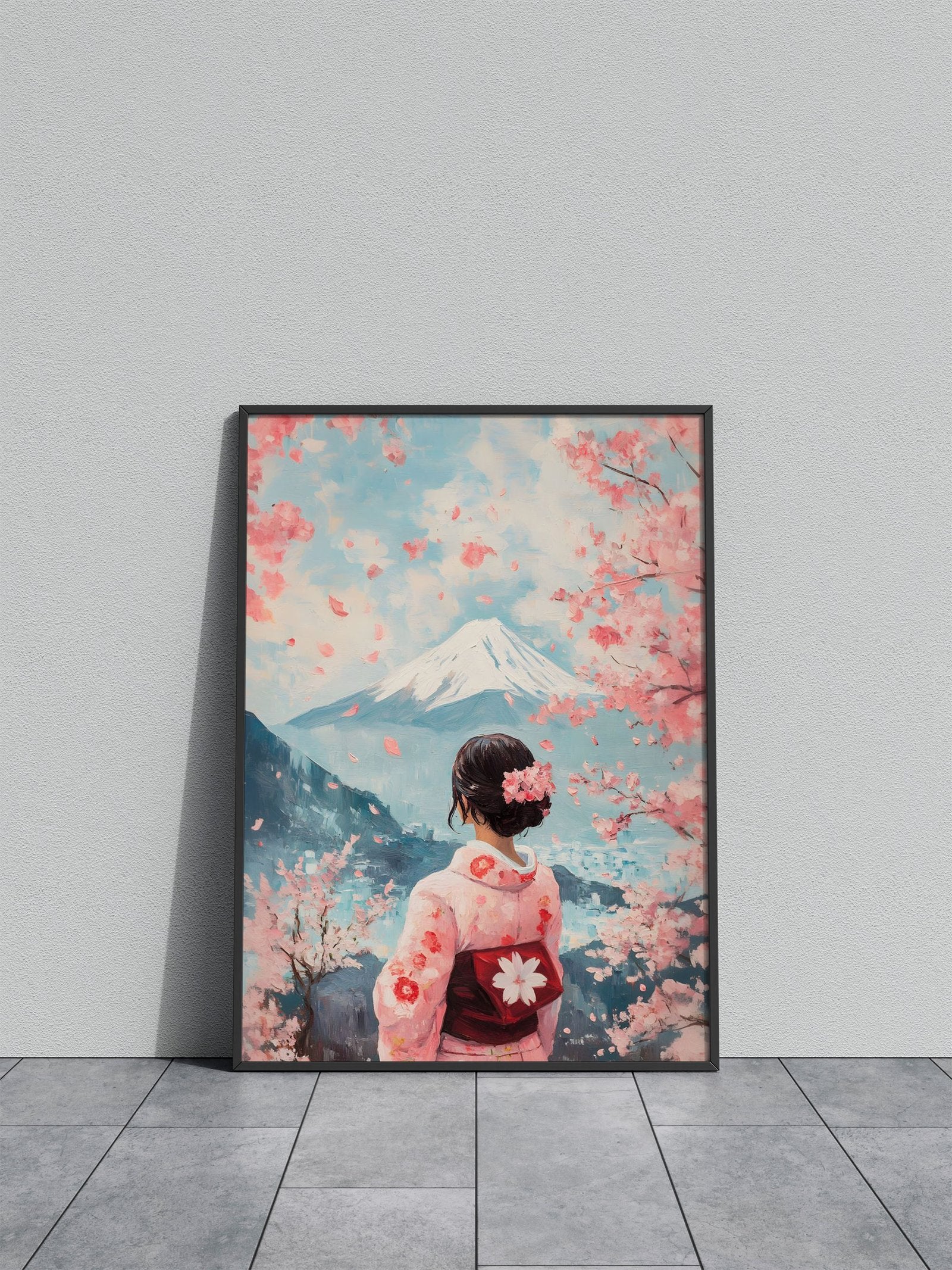 Mount Fuji Sakura Painting Asian Style Poster | Wall Art for Home & Office | High-Quality Print - High-Quality Visual Display