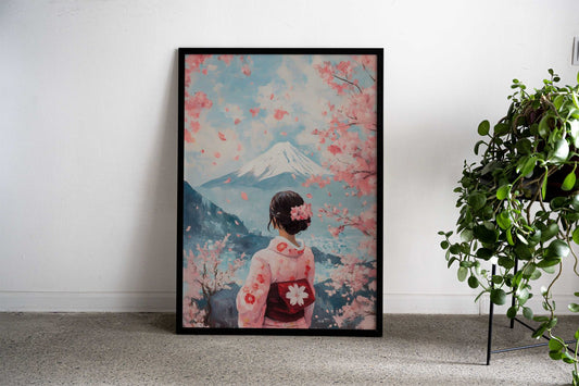 Mount Fuji Sakura Painting Asian Style Poster | Wall Art for Home & Office | High-Quality Print - High-Quality Visual Display
