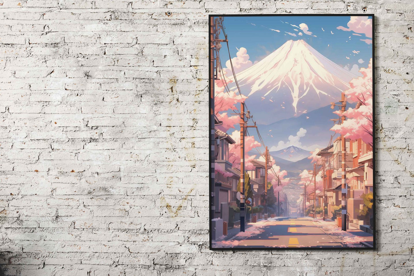 Mount Fuji Sakura Street Asian Style Poster | Wall Art for Home & Office | High-Quality Print - High-Quality Visual Display