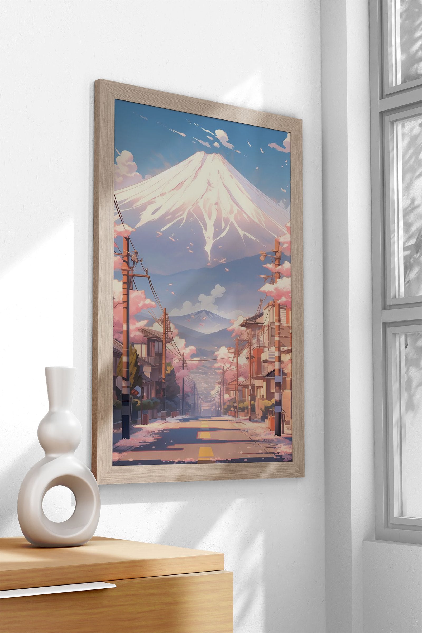 Mount Fuji Sakura Street Asian Style Poster | Wall Art for Home & Office | High-Quality Print - High-Quality Visual Display