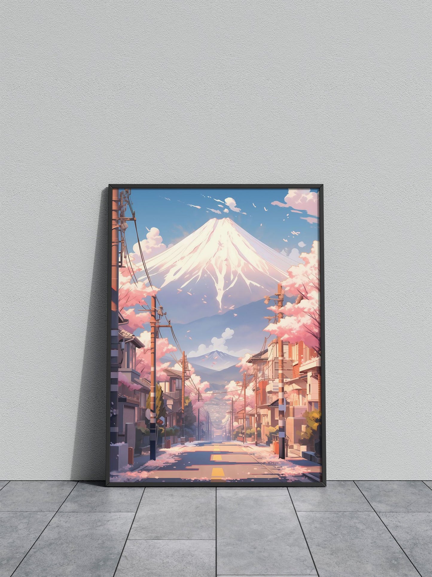 Mount Fuji Sakura Street Asian Style Poster | Wall Art for Home & Office | High-Quality Print - High-Quality Visual Display