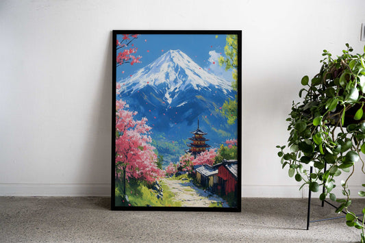 Mount Fuji Spring Landscape Cherryblossom Asian Style Poster | Wall Art for Home & Office | High-Quality Print - High-Quality Visual Display