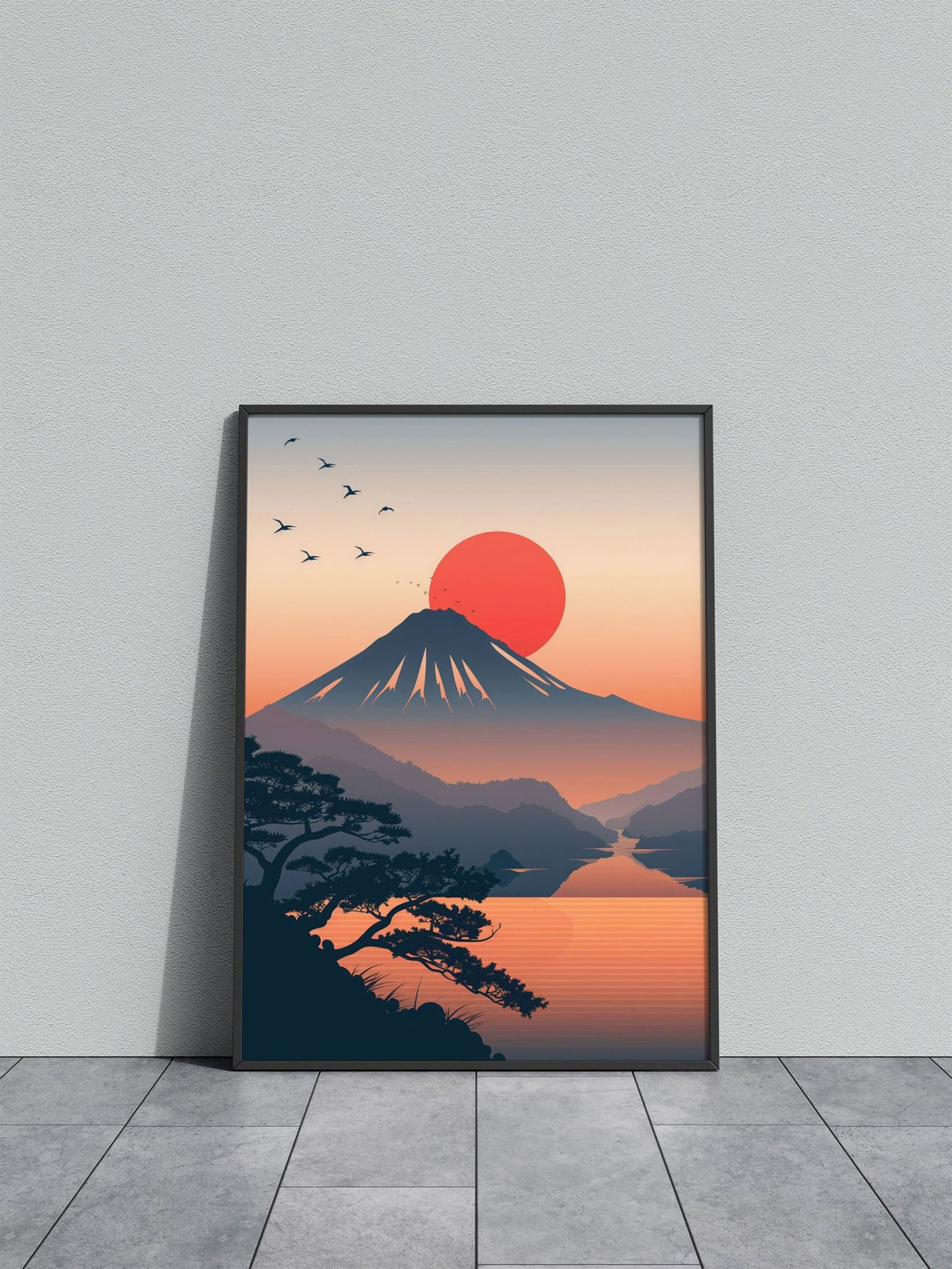 Mount Fuji Sunset illustration Asian Style Poster | Wall Art for Home & Office | High-Quality Print - High-Quality Visual Display