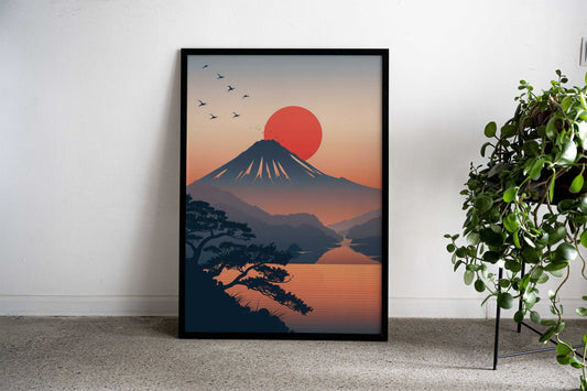Mount Fuji Sunset illustration Asian Style Poster | Wall Art for Home & Office | High-Quality Print - High-Quality Visual Display