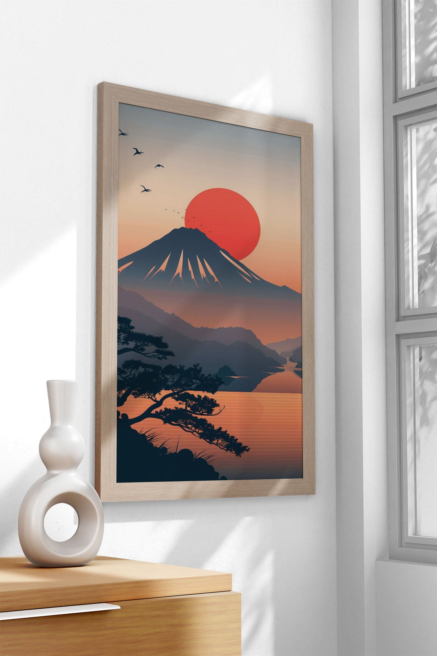 Mount Fuji Sunset illustration Asian Style Poster | Wall Art for Home & Office | High-Quality Print - High-Quality Visual Display
