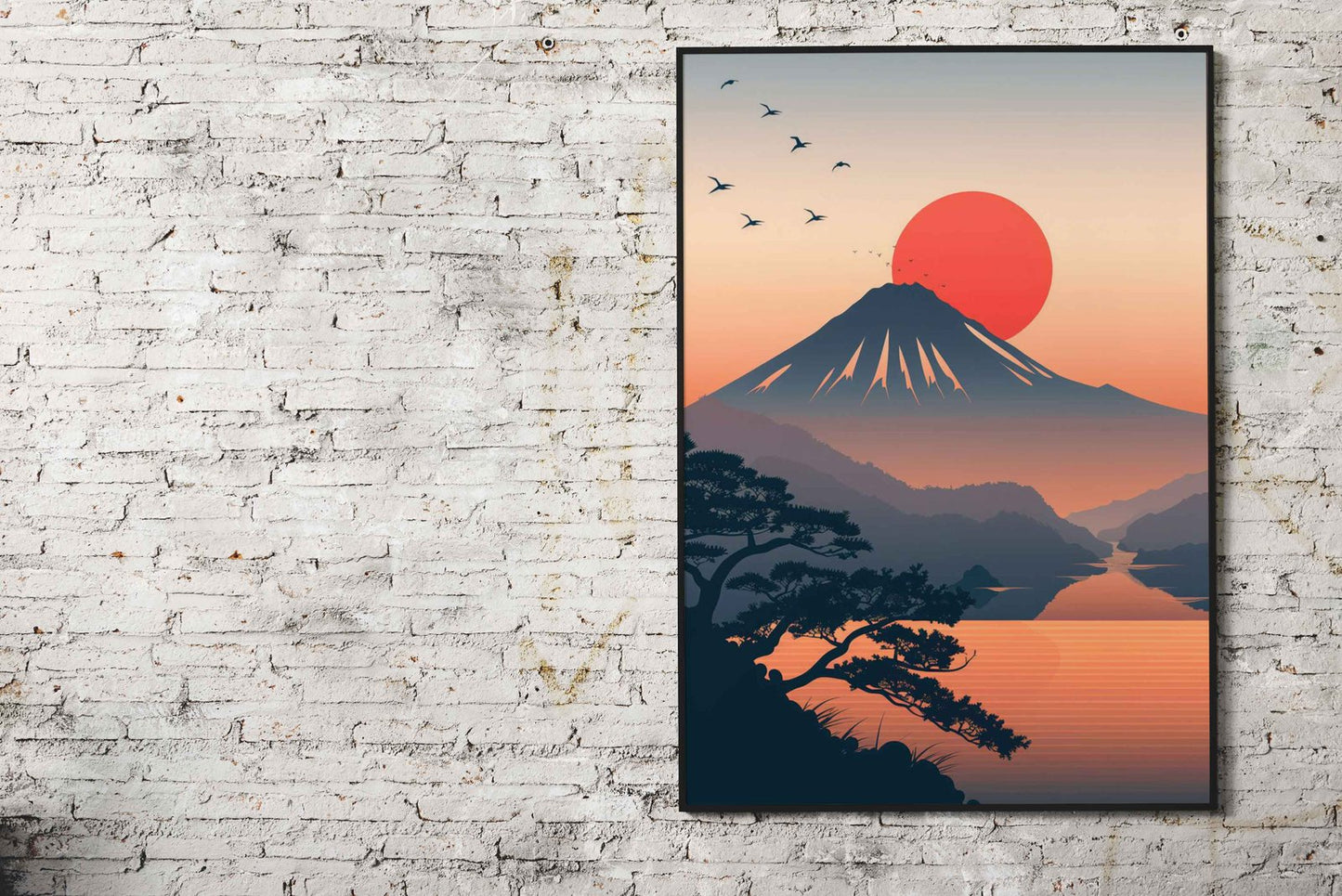 Mount Fuji Sunset illustration Asian Style Poster | Wall Art for Home & Office | High-Quality Print - High-Quality Visual Display
