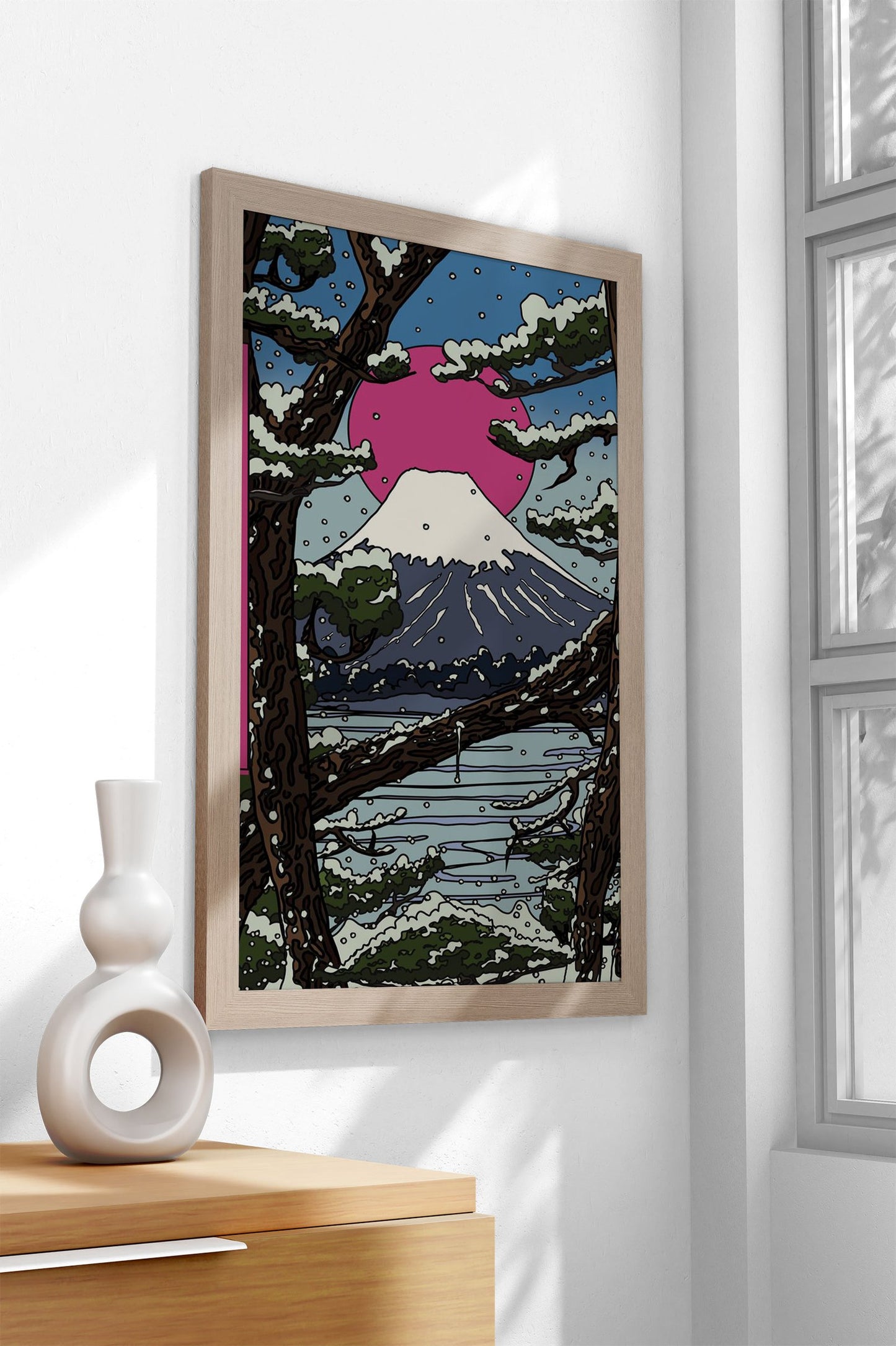 Mount Fuji Winter Scene Asian Style Poster | Wall Art for Home & Office | High-Quality Print - High-Quality Visual Display