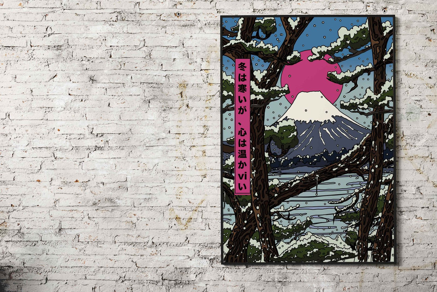 Mount Fuji Winter Scene Asian Style Poster | Wall Art for Home & Office | High-Quality Print - High-Quality Visual Display