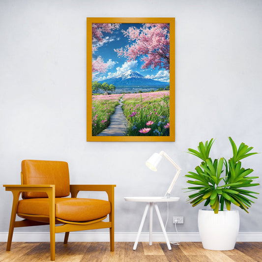 Mount Fuji's Blossom Trail Asian Style Poster | Wall Art for Home & Office | High-Quality Print - High-Quality Visual Display
