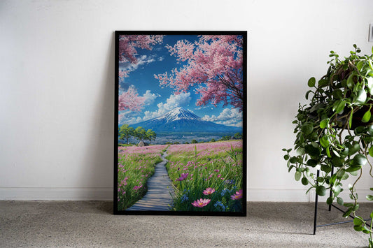 Mount Fuji's Blossom Trail Asian Style Poster | Wall Art for Home & Office | High-Quality Print - High-Quality Visual Display