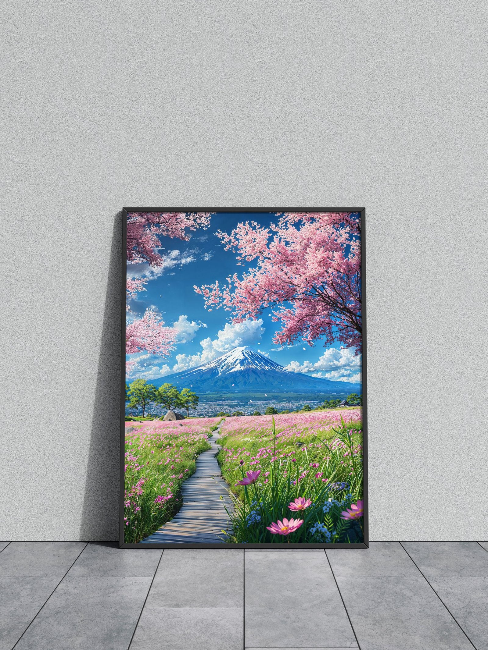 Mount Fuji's Blossom Trail Asian Style Poster | Wall Art for Home & Office | High-Quality Print - High-Quality Visual Display