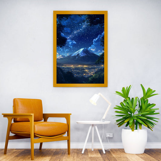 Mount Japan Fuji Light City in Night Sky Asian Style Poster | Wall Art for Home & Office | High-Quality Print - High-Quality Visual Display